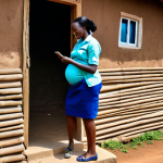 **

"A rural Rwandan village scene. A community health worker, fully clothed in appropriate attire, is demonstrating how to use a mobile health app to a pregnant woman outside her modest home. Safe for work, appropriate content, perfect anatomy, natural pose, family-friendly, high-quality photography."

**