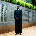 **

*   **Subject:** Kigali Genocide Memorial
*   **Clothing/Environment:** A respectful visitor (fully clothed in modest attire) stands before the memorial walls, surrounded by lush greenery. The memorial is bathed in soft, natural light, creating a somber yet hopeful atmosphere.
*   **Modifiers:** High-quality photography, perfect anatomy, natural pose, safe for work, appropriate content, professional.

**