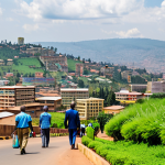 Kigali Cityscape**

"A vibrant and clean Kigali cityscape during the day, featuring modern buildings alongside traditional Rwandan architecture, lush green hills in the background, fully clothed people in professional and modest attire walking on the streets, safe for work, appropriate content, perfect anatomy, natural proportions, professional photography, high quality, family-friendly."

**