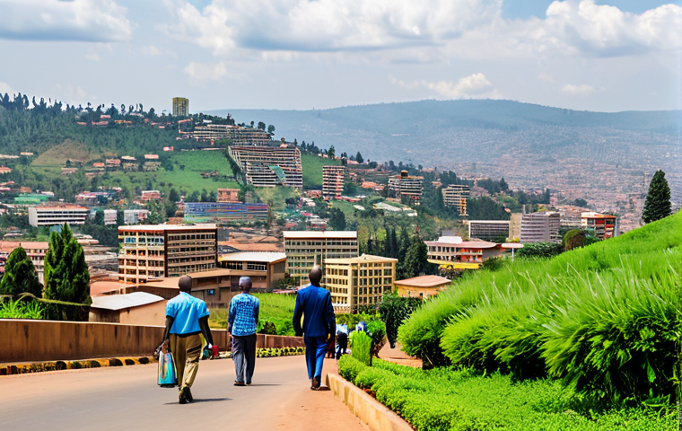 Kigali Cityscape**

"A vibrant and clean Kigali cityscape during the day, featuring modern buildings alongside traditional Rwandan architecture, lush green hills in the background, fully clothed people in professional and modest attire walking on the streets, safe for work, appropriate content, perfect anatomy, natural proportions, professional photography, high quality, family-friendly."

**