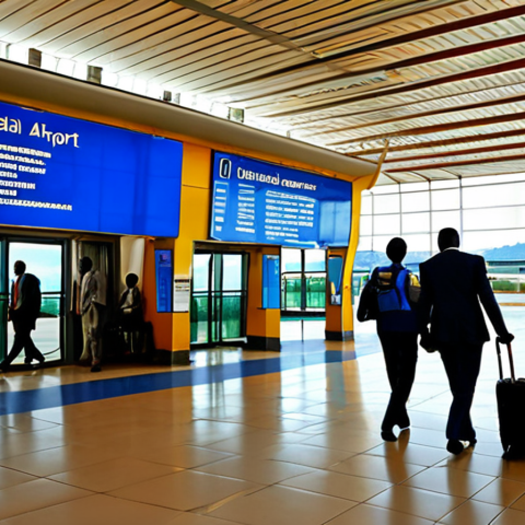 르완다의 주요 국제 공항 - Kigali International Airport - Arrival**

"A modern, bustling airport terminal in Kigali, Rwanda. Fo...
