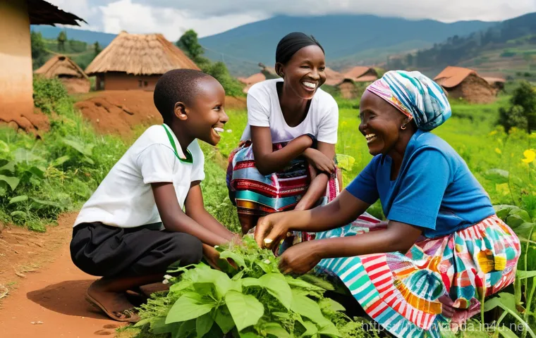 우무간다  Rwandan Community Work - **Prompt:** A close-up, dynamic shot capturing the collaborative effort during an Umuganda event foc...