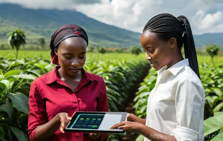 르완다의 주요 농업 협동조합 - **Prompt**: "A dynamic scene showcasing Rwandan farmers embracing modern agricultural technology. In...