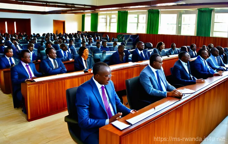 르완다의 법적 절차 - **Image Prompt: Rebuilding Justice in Rwanda**
    A wide, optimistic shot of a modern, yet cultural...