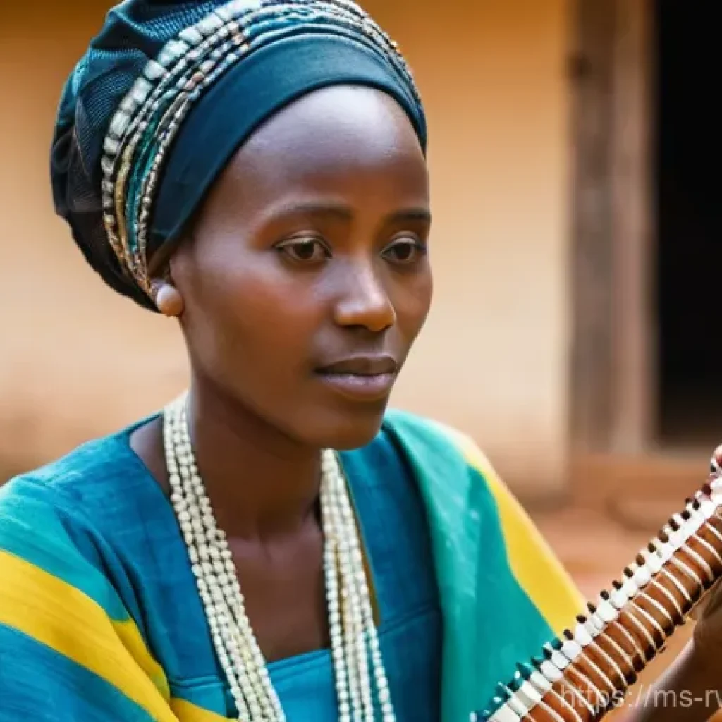 르완다 민속 음악 공연 후원 프로그램 - **A Serene Portrait of Rwandan Folk Music Heritage**
A close-up portrait of a Rwandan woman in h...