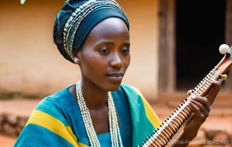 르완다 민속 음악 공연 후원 프로그램 - **A Serene Portrait of Rwandan Folk Music Heritage**
A close-up portrait of a Rwandan woman in h...