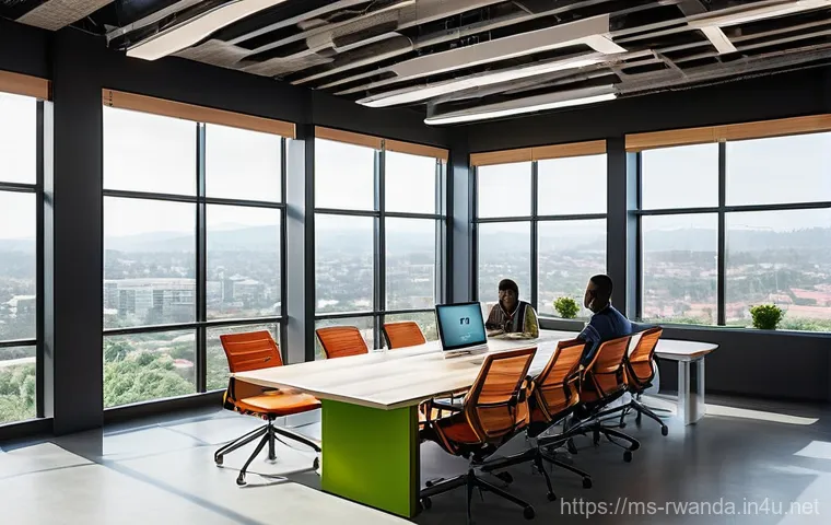 르완다의 주요 도시 계획 사례 - **A Vibrant, Green Street in Kigali:**
    A bustling, sunlit street scene in the heart of Kigali, R...