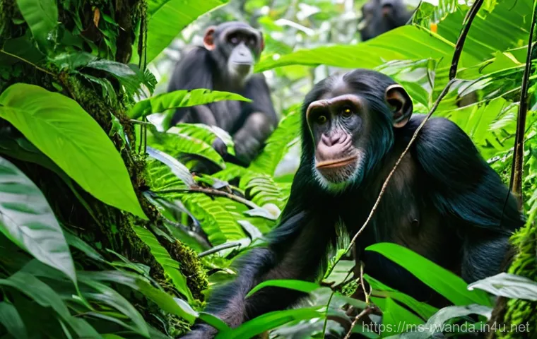 르완다의 주요 야생 동물 - **Prompt: "A serene and majestic scene in Rwanda's Volcanoes National Park, featuring a family of mo...