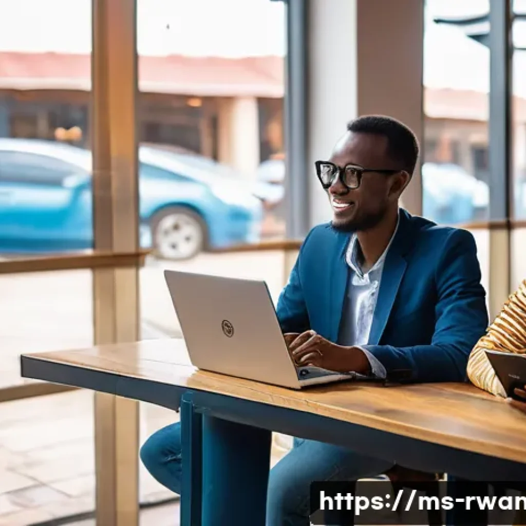르완다의 인터넷 환경 - **Prompt:** "A vibrant, modern cafe interior in Kigali, Rwanda, bustling with young Rwandan entrepre...