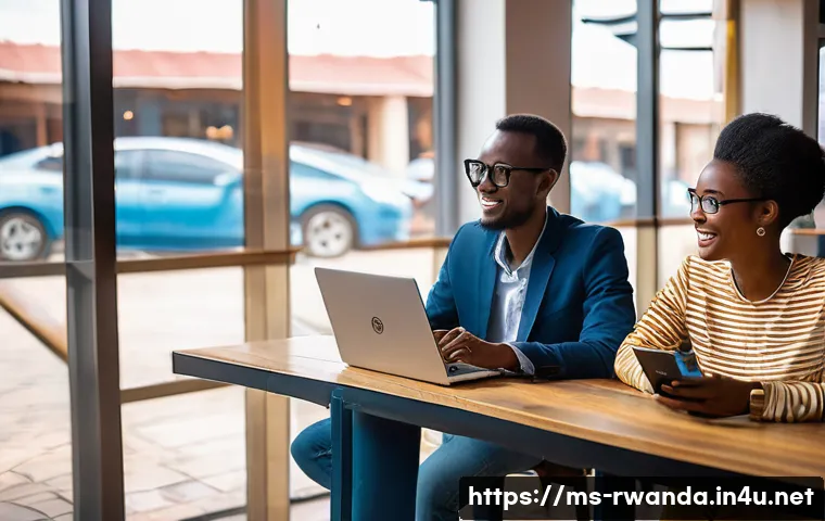 르완다의 인터넷 환경 - **Prompt:** "A vibrant, modern cafe interior in Kigali, Rwanda, bustling with young Rwandan entrepre...