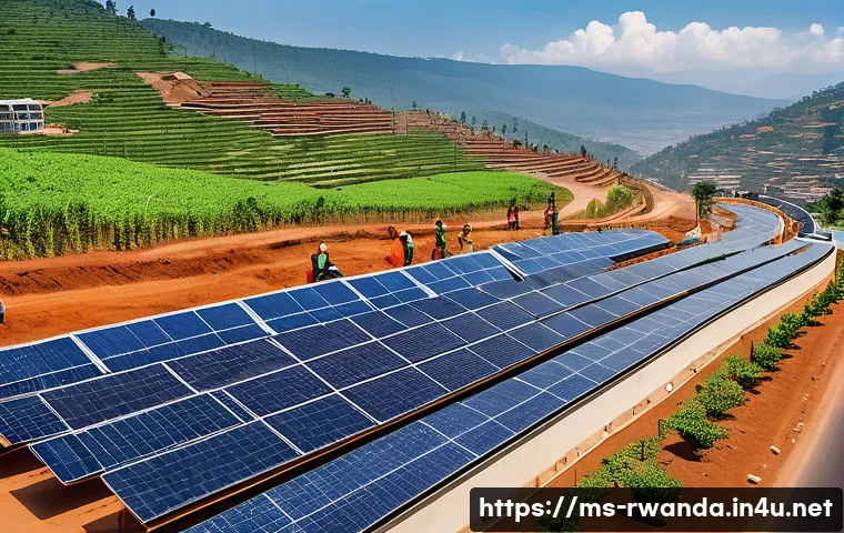 르완다의 다국적 기업 - A bustling scene of modern infrastructure development in Kigali, Rwanda, featuring multinational con...