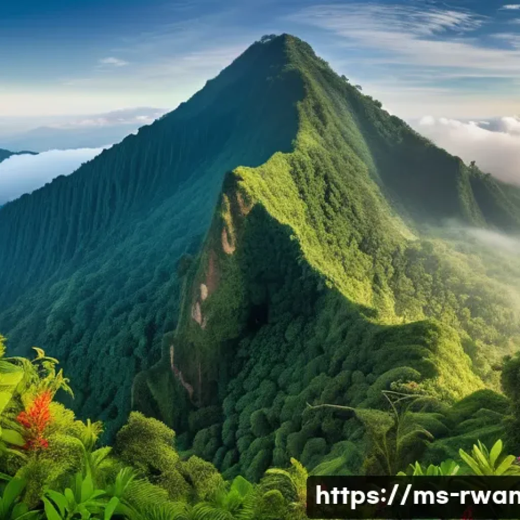 르완다의 주요 산 - A breathtaking panoramic view from the summit of Mount Karisimbi in Rwanda, showing a lush tropical ...