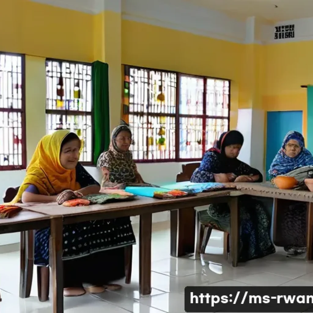 르완다 커뮤니티 센터 - A warm and vibrant community center scene in Malaysia showing diverse local residents of various age...