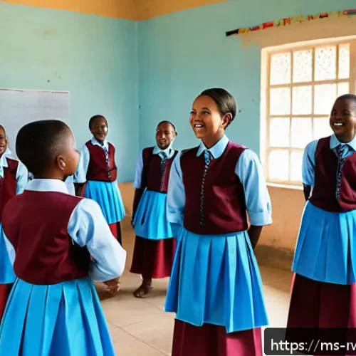 르완다의 주요 문화 정책 - A vibrant school classroom scene in Rwanda where enthusiastic teenage students, dressed in modest tr...