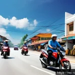 르완다의 도시 재생 프로젝트 - A vibrant urban scene in a Malaysian town showcasing modern infrastructure development: wide, newly ...