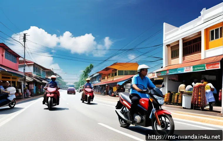 르완다의 도시 재생 프로젝트 - A vibrant urban scene in a Malaysian town showcasing modern infrastructure development: wide, newly ...