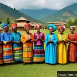 르완다 민속 음악의 주요 곡과 연주자 - A vibrant cultural festival scene in Rwanda featuring a diverse community gathering outdoors during ...