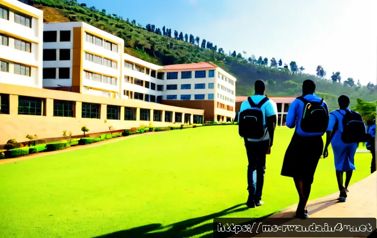 Home 17 르완다의 주요 교육 기관 - Photorealistic wide-angle view of a leading Rwandan university campus in Kigali, modern lecture hall...